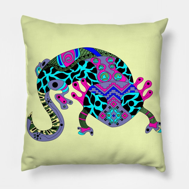 mayan axolotl ecopop Pillow by jorge_lebeau