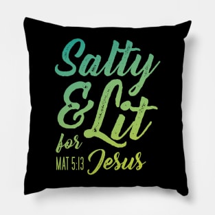 Salty and Lit for Jesus - Aqua Gradient Distress Pillow