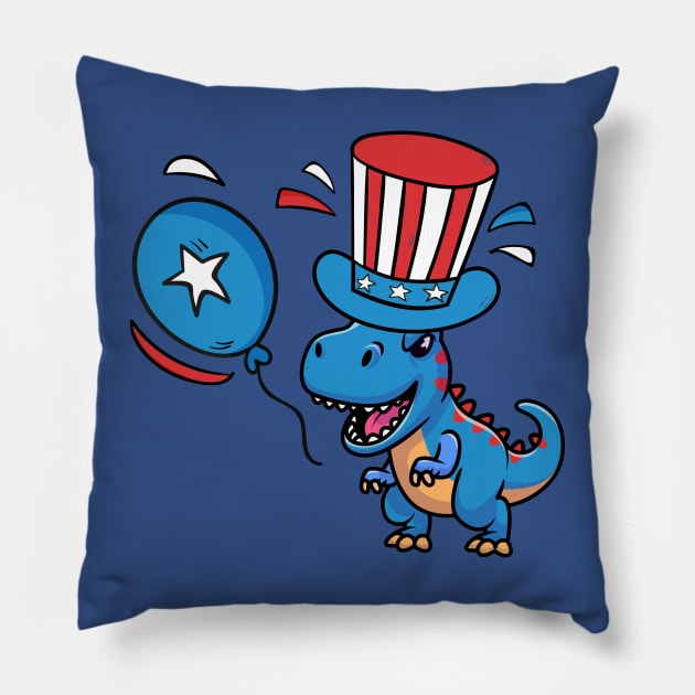 USA T-Rex Dinosaur USA Flag 4th of July Toddler Infant Kids Pillow by Medtif