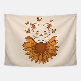 Kitten, Sunflower and Butterflies Tapestry