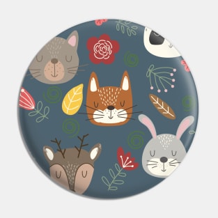 Woodland animals kids pattern navy blue background Pin