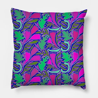 Crazy Mixed Up Flowers - Pink Green Navy Pillow