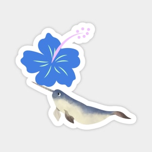 Narwhal Hawaiian Blue Ice Hibiscus Flower Magnet