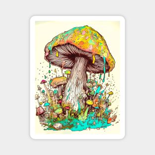 Psychedelic Mushroom Wonderland - Dreamy Digital Art Print for Fantasy Fans Magnet