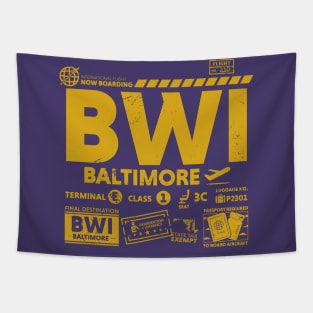 Vintage Baltimore BWI Airport Code Travel Day Retro Travel Tag Gold Tapestry