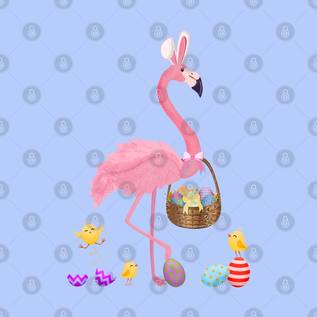 Pretty Easter Flamingo with Easter Basket by Dibble Dabble Designs