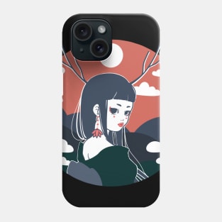 Cute Geisha Design ‚Under the Red Moon‘ | Kawaii Gifts | Handmade Illustration | By Atelier Serakara Phone Case