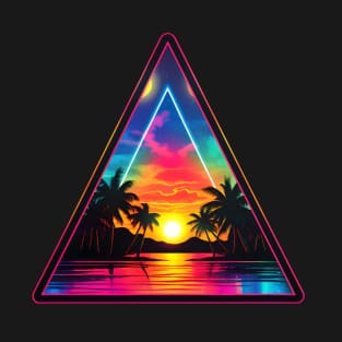 Retrowave Tropical Sunset in Triangle T-Shirt