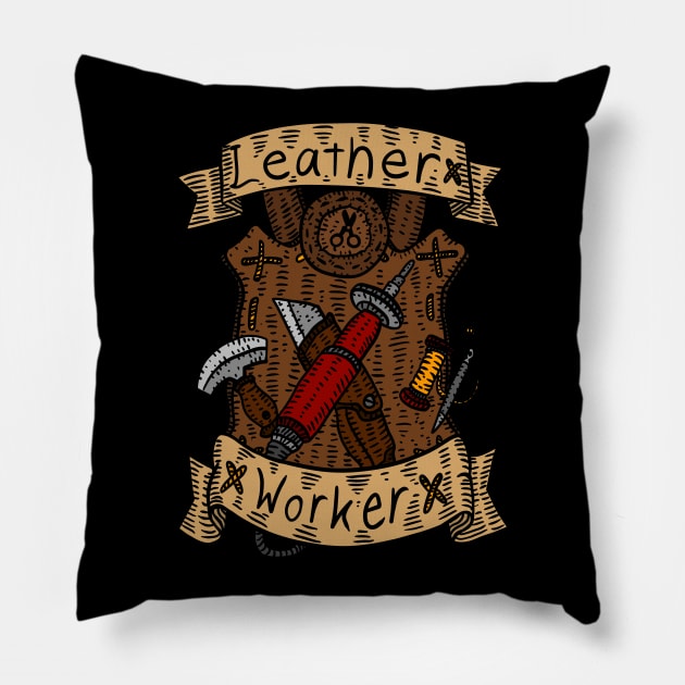 leather working, leather crafting. hand drawn. Pillow by JJadx