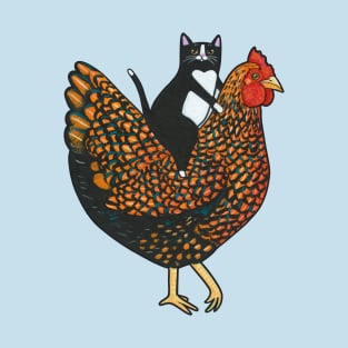 Tuxedo Cat On  A Wyandotte Chicken T-Shirt