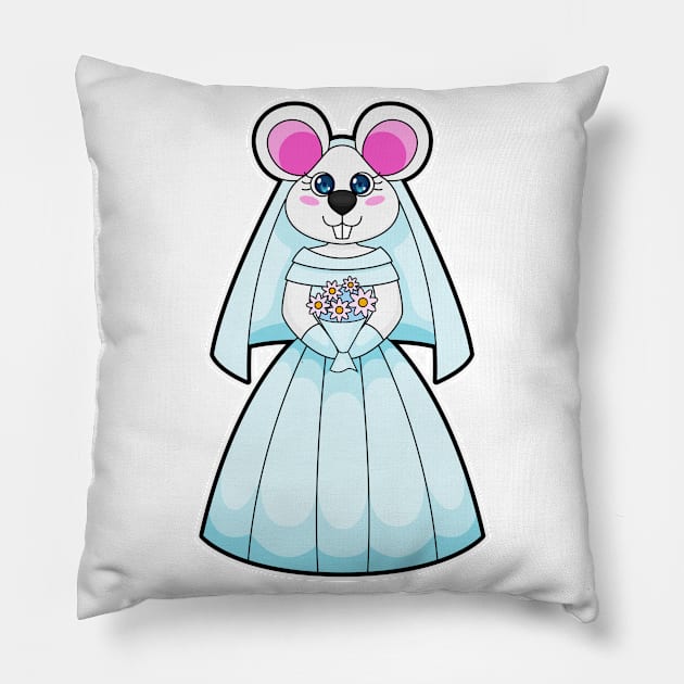 Mouse as Bride with Bunch of flowers Pillow by Markus Schnabel