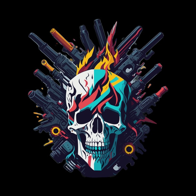 Colorful skull with fire and guns by Absent-clo