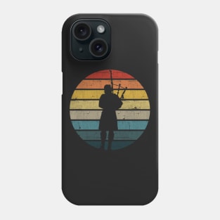 Bagpipe Silhouette On A Distressed Retro Sunset print Phone Case