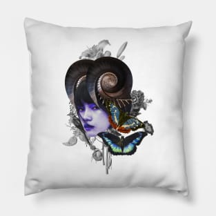 Surreal Female and Floral Collage Art Pillow