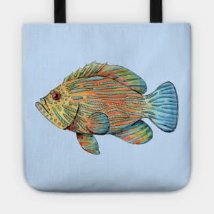 Blue Line Grouper in Watercolor Painting Tote