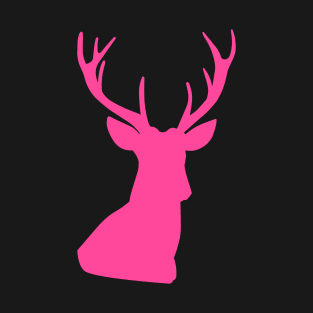 Deer Head Silhouette Skull Hot Pink Color T-Shirt