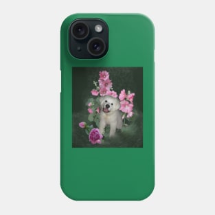 Sweet Puppy and Pink Flowers Phone Case