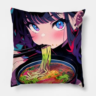 Cute Anime Girl |  Ramen Noodles | Hentaii Chibi Kawaii Design Pillow