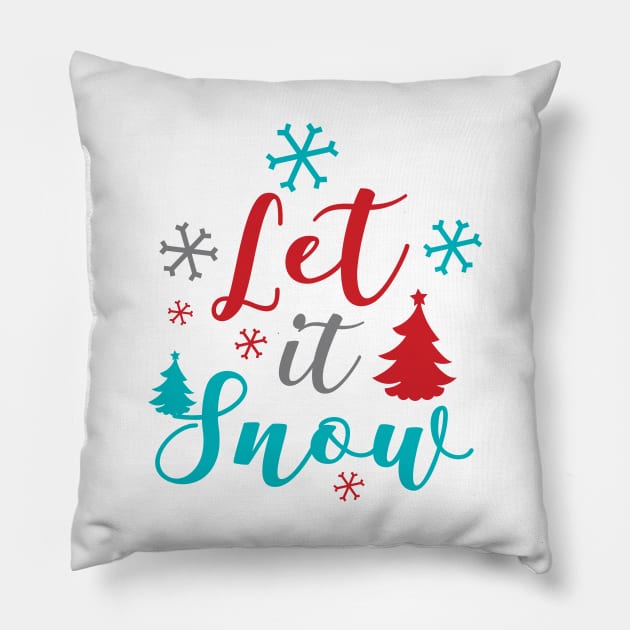 Let It Snow, Snowflakes, Trees, Christmas, Xmas Pillow by Jelena Dunčević