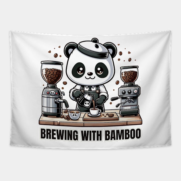 Barista Panda - Brewing With Bamboo Coffee Lover Shirt Tapestry by vk09design