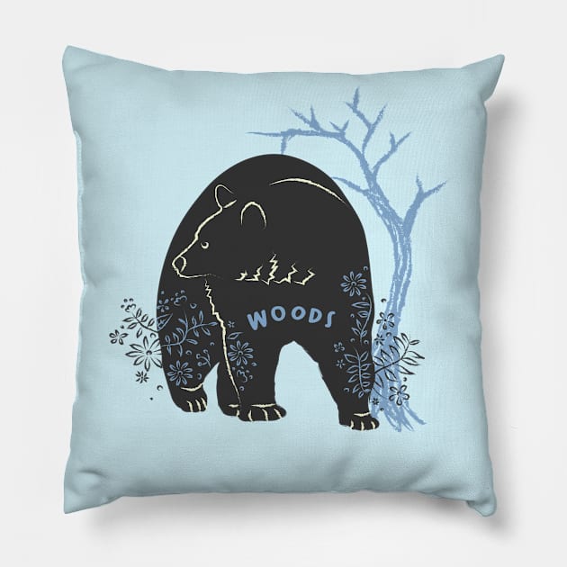 Bear in the Woods Pillow by Wlaurence