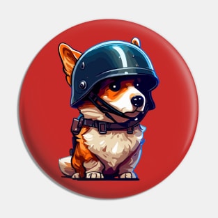 Funny military corgi in helmet Pin