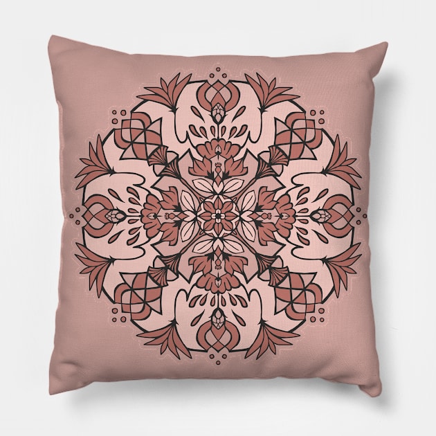 Blush Pink Lotus Mandala Pillow by Olooriel