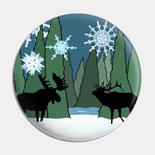 Moose and Elk Winter Holiday Pin