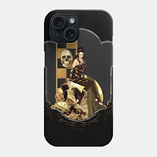 Dark fantasy women sitting on a skull Phone Case