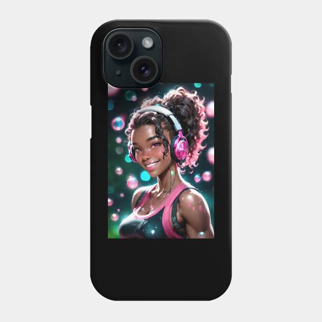 Hot, Sweet Anime Girl of Color with Headphones Phone Case by FurryBallBunny