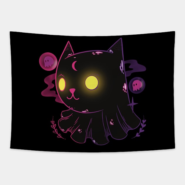 Retro Ghost Cat Tapestry by Artthree Studio