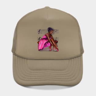 ballerina getting ready to dance, lacing her ballet shoes 2 - brown skin ballerina. Top 10 Best ballerina gifts. Top 10 gifts for black women Hat