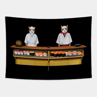 Vintage Japanese Art Sushi Lover Foodie Chef Cat Tapestry