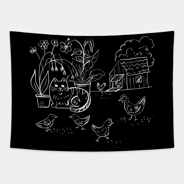 Cat Doodle Cat Farm Tapestry by SWON Design