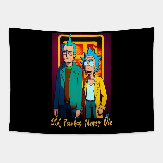 Old Punks Never Die (cartoon punk rockers) Tapestry by PersianFMts