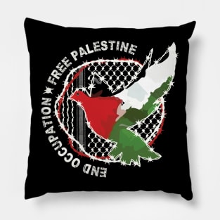 End Occupation Free Palestine with Palestinian Arabic Kufiya Hatta Pattern -wht Pillow