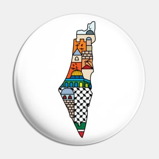 I Love Palestine My Homeland Palestinian Map with Kufiya Hatta Pattern and Most Sacred Cites In Jerusalem -blk Pin