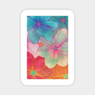 Between the Lines - tropical flowers in pink, orange, blue & mint Magnet