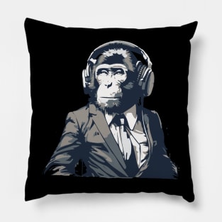 monkey in headphones Pillow