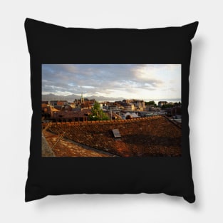 Evening in Lausanne, Switzerland .. beautiful skyline Pillow