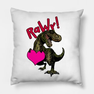 Cute T-Rex Valentines Day Illustration Pillow