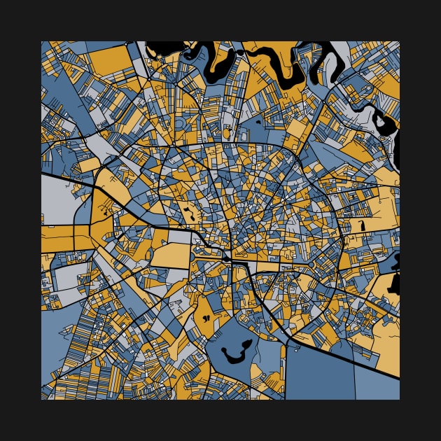 Bucharest Map Pattern in Blue & Gold by PatternMaps