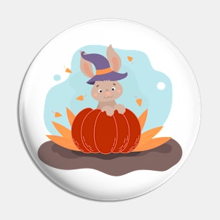 cute bunny sitting in a pumpkin, Happy Halloween. Pin