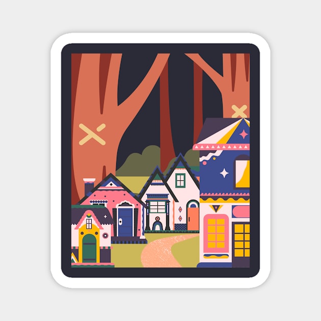 Little town in the forest Magnet by SkyisBright