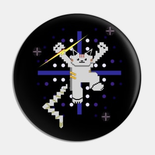 Cat Lightning Retro Gaming Blue Pin