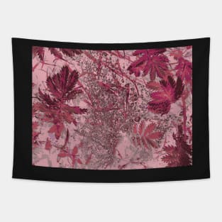 Sparkling Dew Drops and leaves Abstract Botanical Design - Pink Tapestry