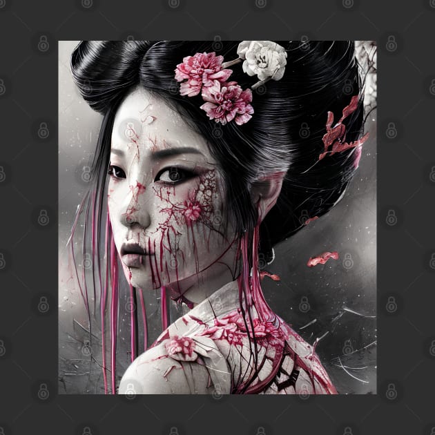 Dark geisha art with paint dripping ,horror vibe. by Ravenglow