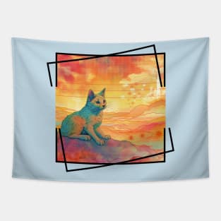 Summertime Cat Enjoying Outside For Summer Solstice With Colorful Background With Nature Scene With Cat Being Cute For Pet Owner Who Loves Tapestry