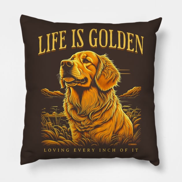 Golden Retriever Dog Retro Vintage Style Monochrome Graphics Pillow by Tintedturtles