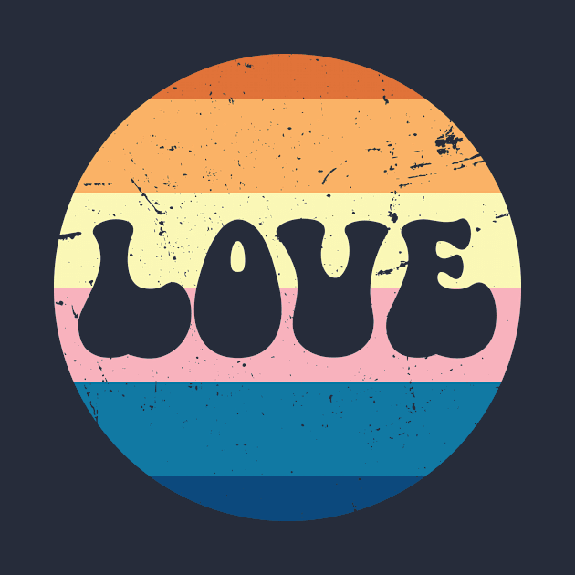 Retro Love Typography On Pastel Vintage Sunset Striped Background by Sandy Richter Art & Designs